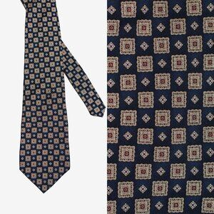 Vintage Stafford Mens 100% Silk Tie Geometric Blue Made in USA